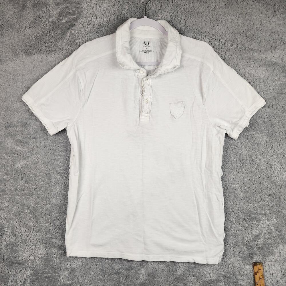 Armani Exchange Polo Shirt Mens XL White 100% Cotton Shield Logo Preppy Golf